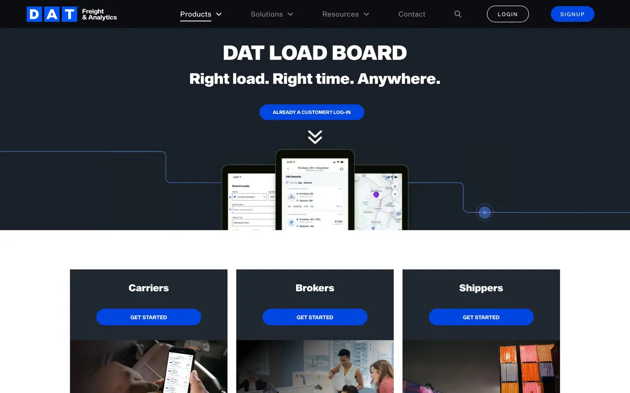 DAT pricing page - Logistics SaaS pricing tiers and plans