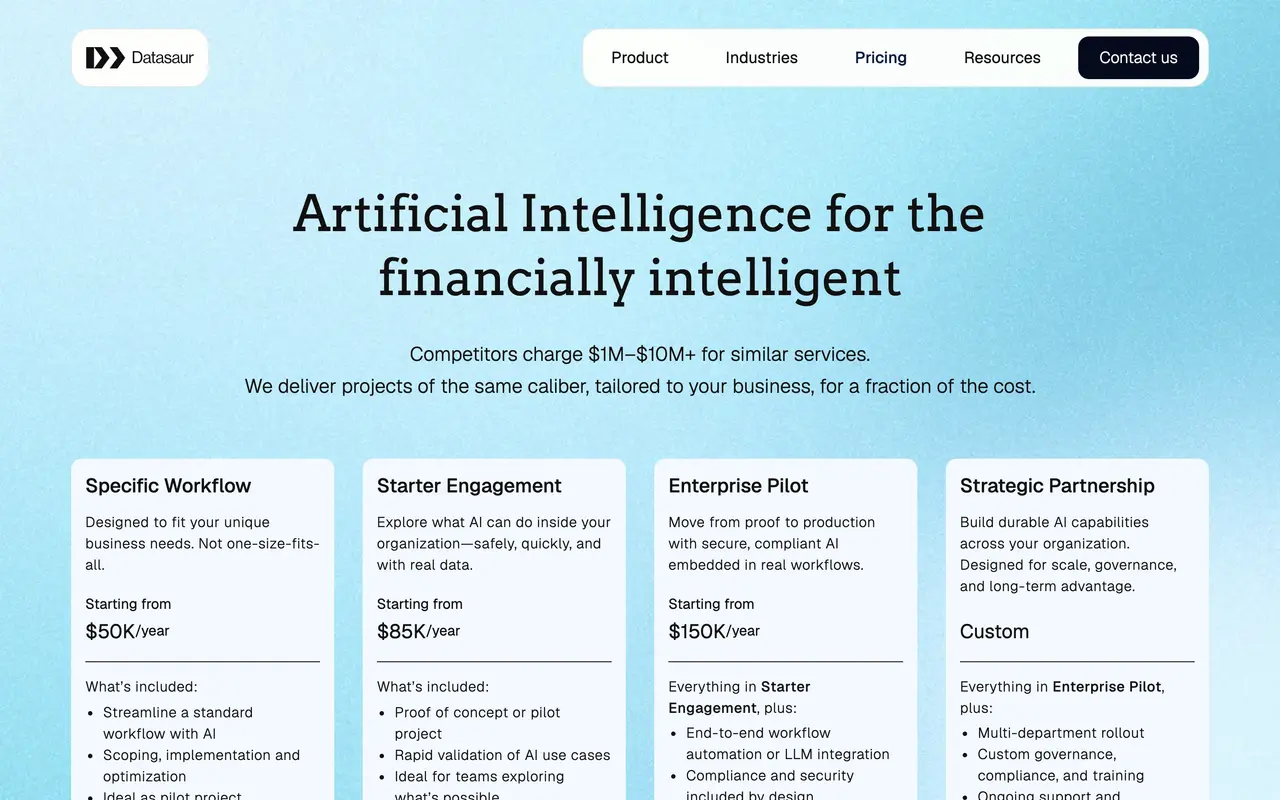 Datasaur pricing page - AI Healthcare SaaS pricing tiers and plans