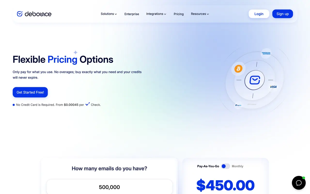 DeBounce pricing page - API Tools SaaS pricing tiers and plans