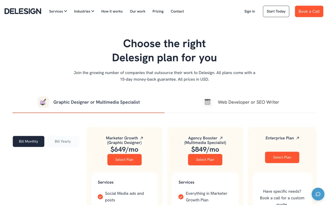 Delesign pricing page - Design SaaS pricing tiers and plans