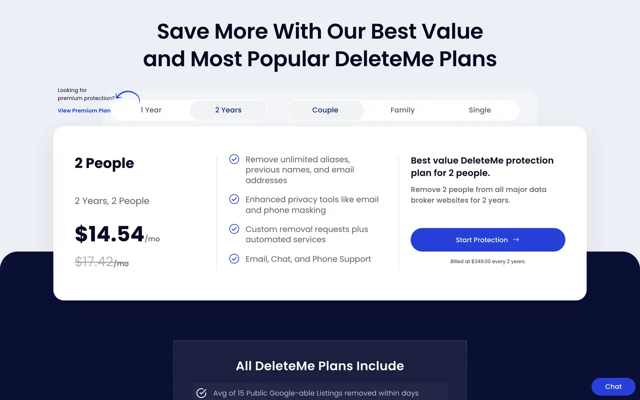 DeleteMe pricing page - Privacy SaaS pricing tiers and plans