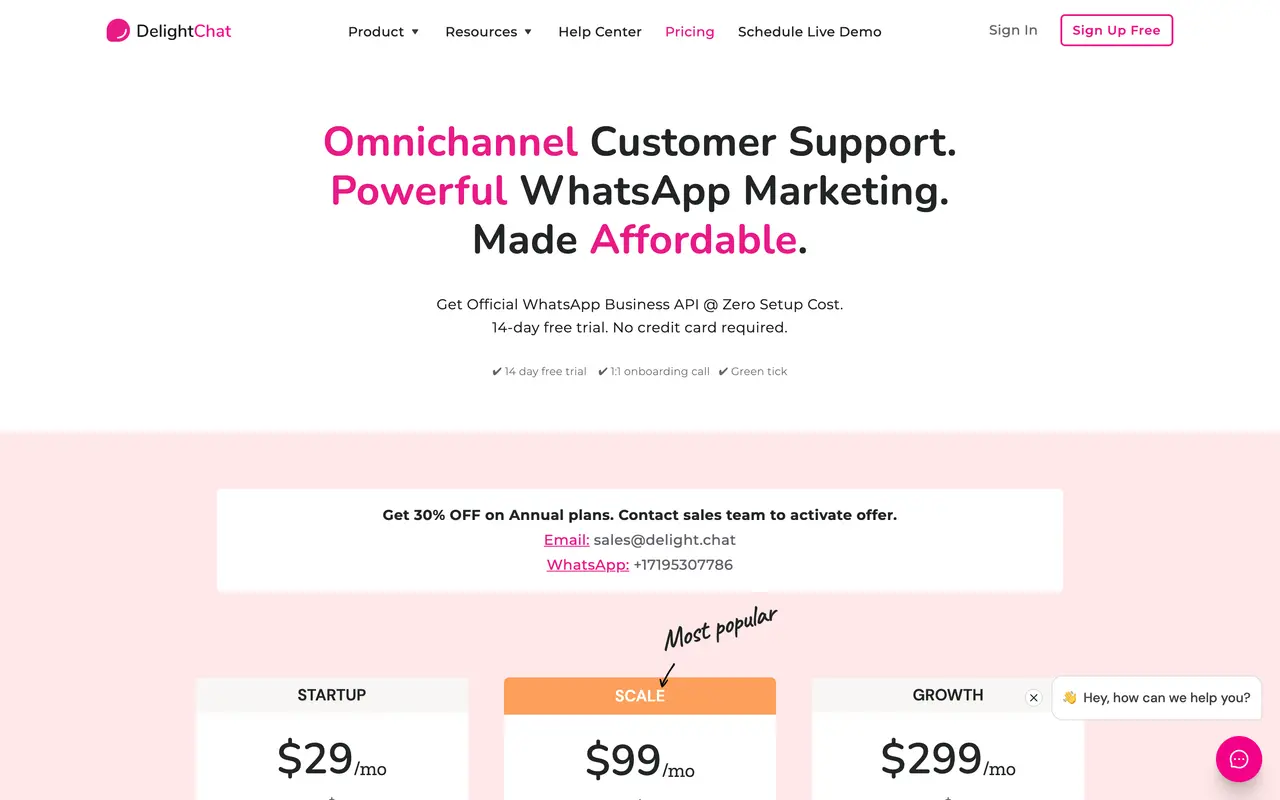 DelightChat pricing page - Customer Support SaaS pricing tiers and plans