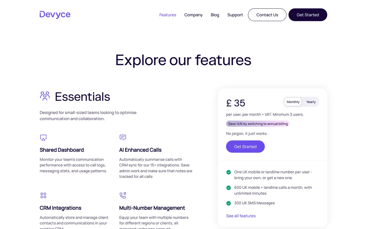 Devyce pricing page - Real Estate & PropTech SaaS pricing tiers and plans