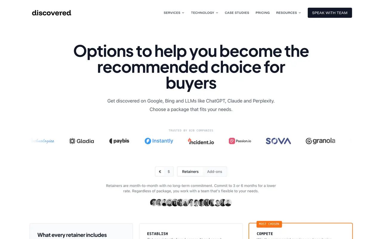 Discovered Labs pricing page - SEO & Content Marketing SaaS pricing tiers and plans