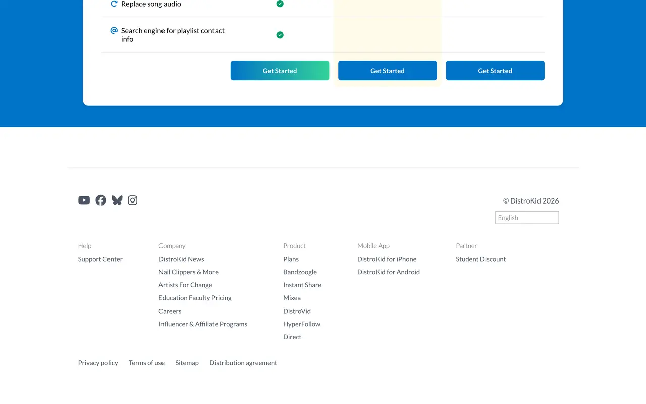 Distrokid pricing page - Music Distribution SaaS pricing tiers and plans