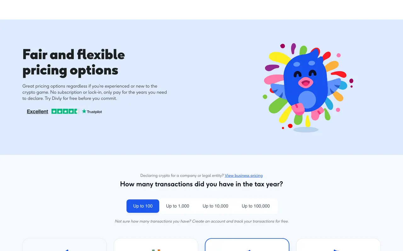 Divly pricing page - Fintech SaaS pricing tiers and plans