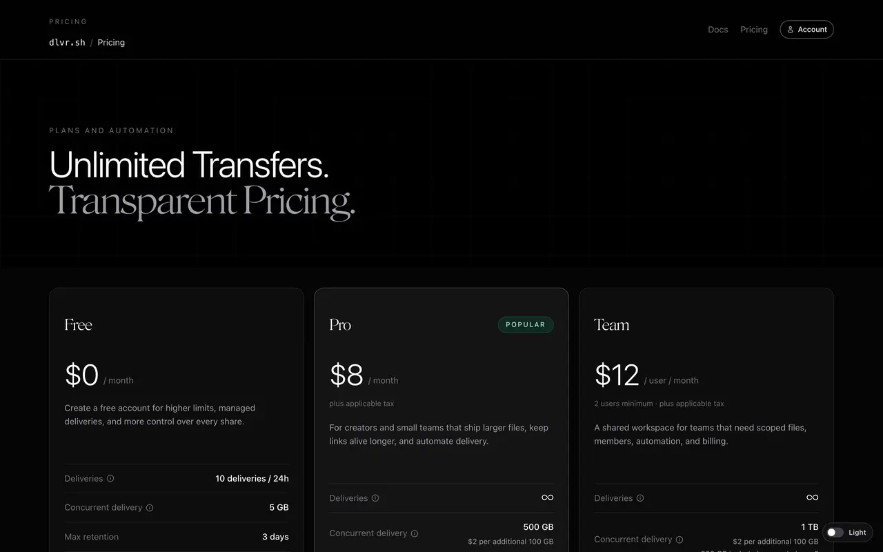 Dlvr pricing page - Supply Chain & Logistics SaaS pricing tiers and plans