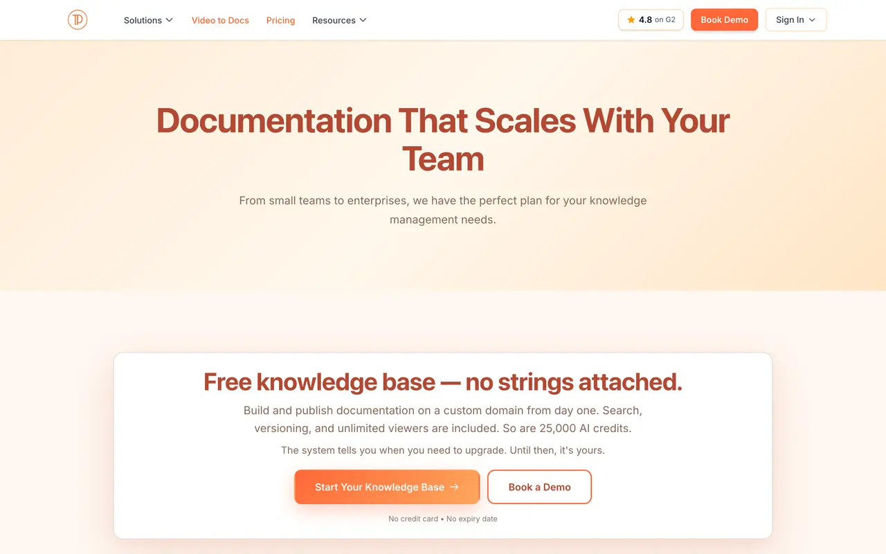 Docsie pricing page - Knowledge Base & Documentation SaaS pricing tiers and plans