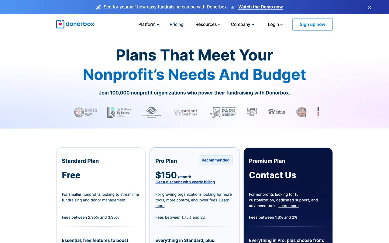 Donorbox pricing page - Event Management SaaS pricing tiers and plans