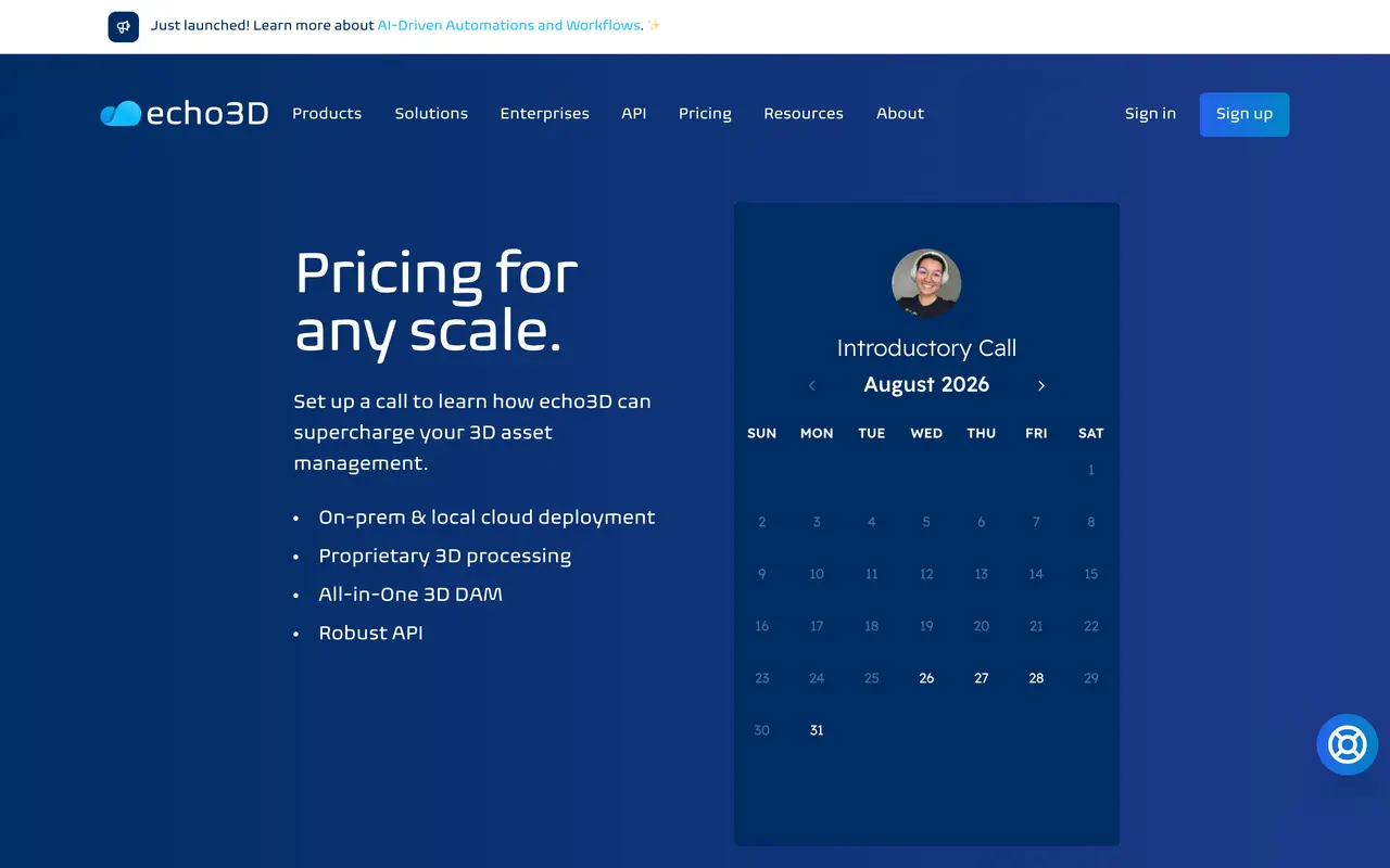 echo3D pricing page - Creative SaaS pricing tiers and plans