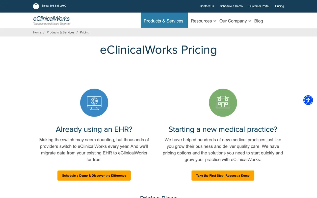 eClinicalWorks pricing page - Healthcare SaaS pricing tiers and plans