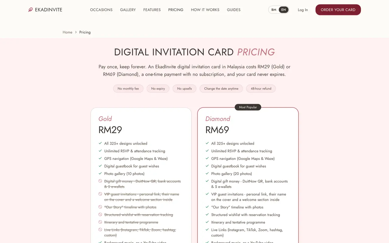 EkadInvite pricing screenshot