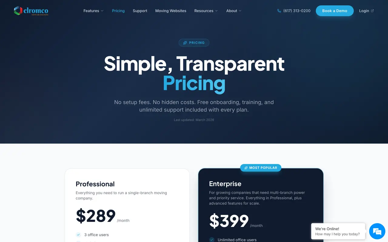 Elromco pricing page - Field Service & Trades SaaS pricing tiers and plans