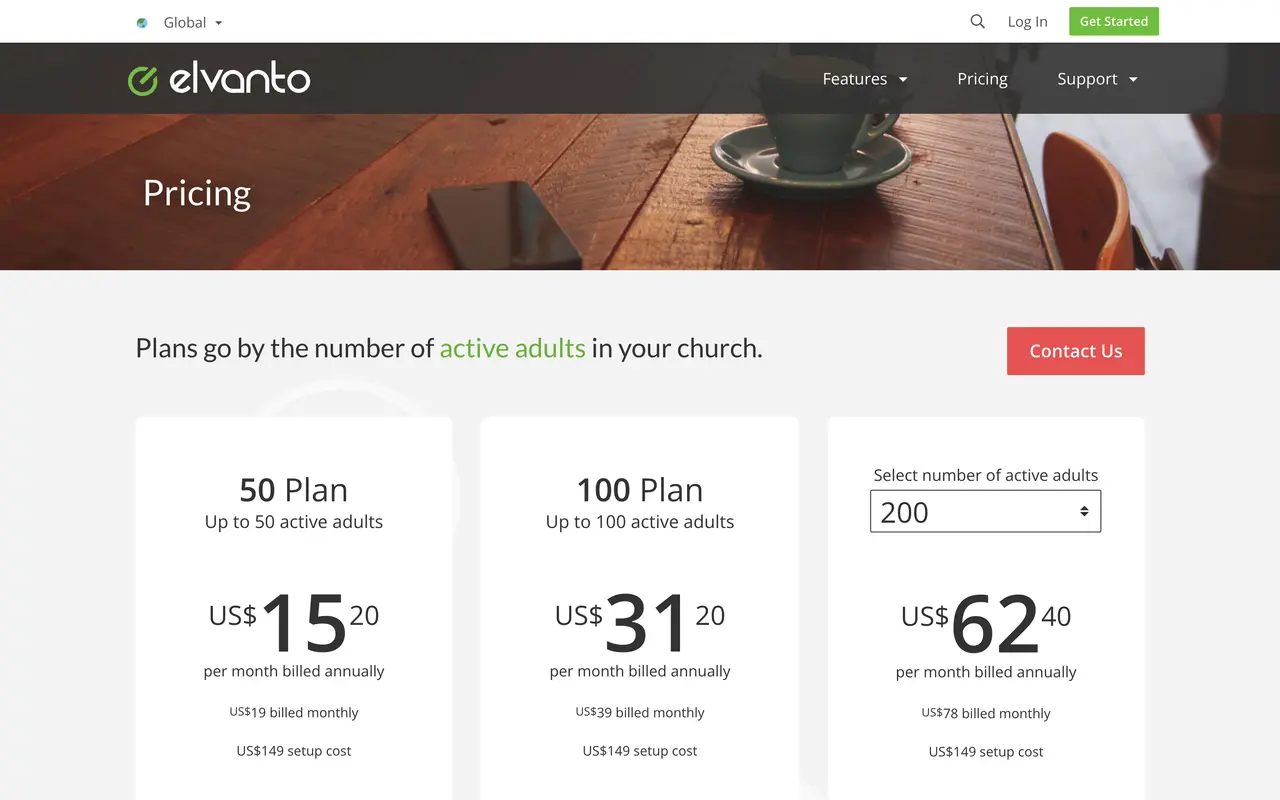 Elvanto pricing page - Nonprofit & Community SaaS pricing tiers and plans