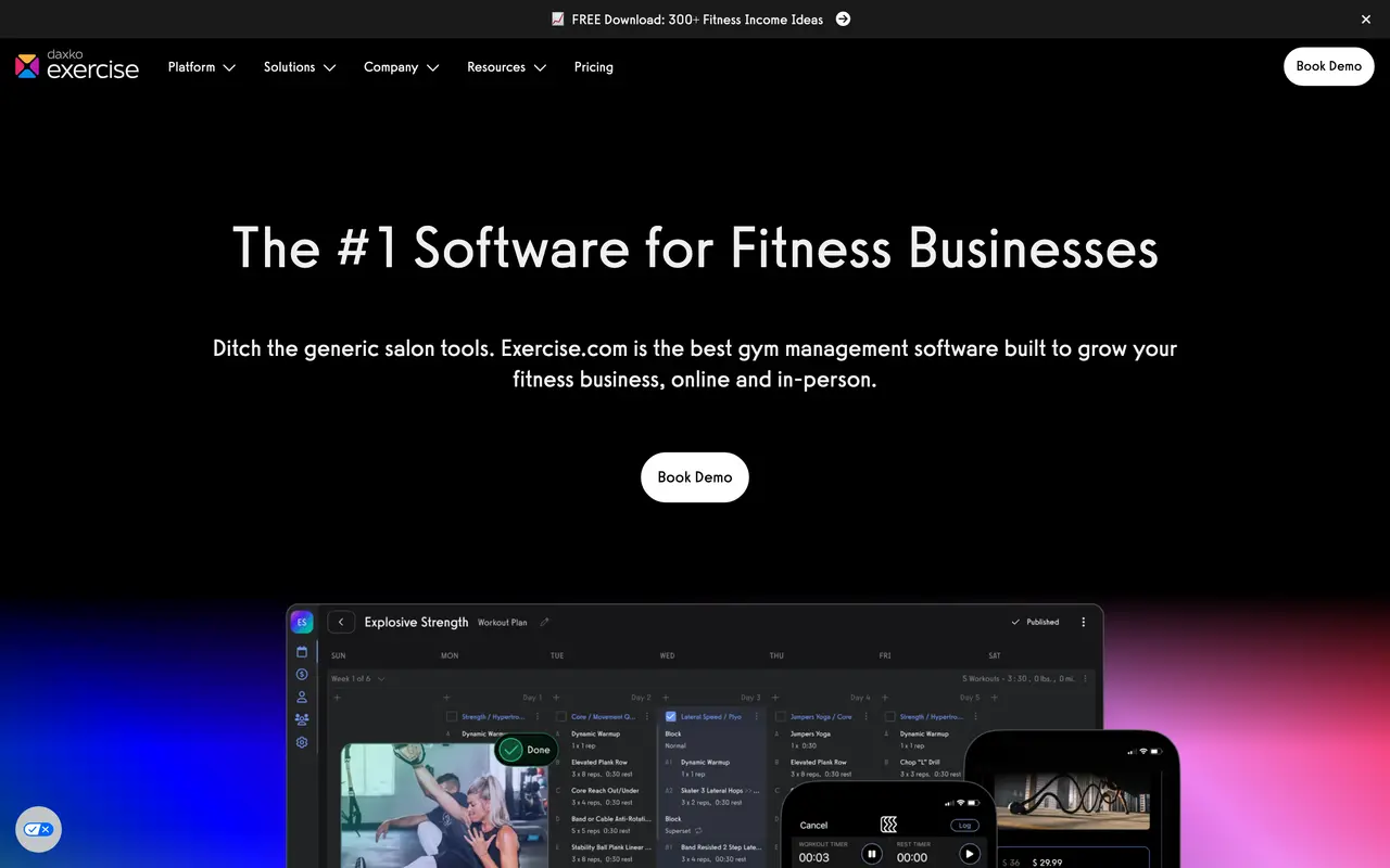 Exercise.com pricing page - Healthcare & Wellness SaaS pricing tiers and plans
