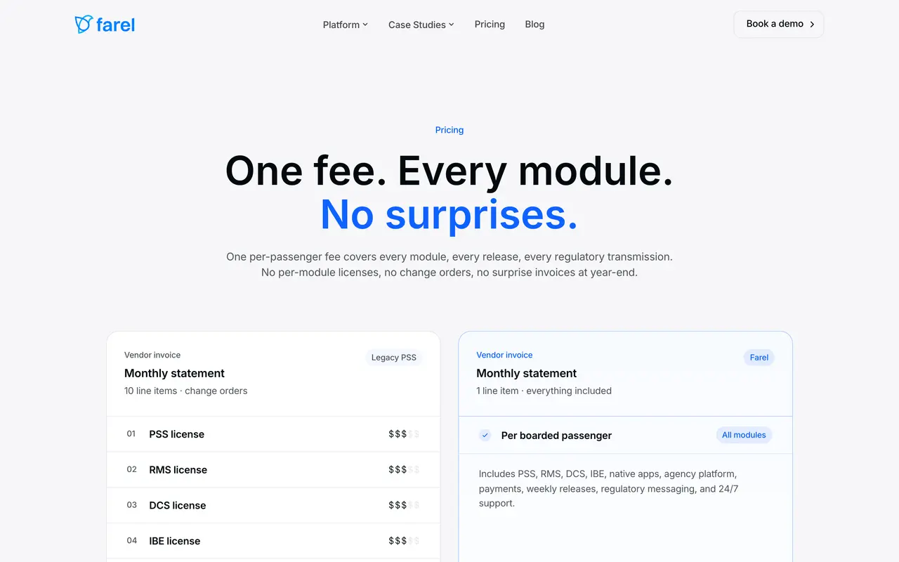 Farel pricing page - Supply Chain & Logistics SaaS pricing tiers and plans