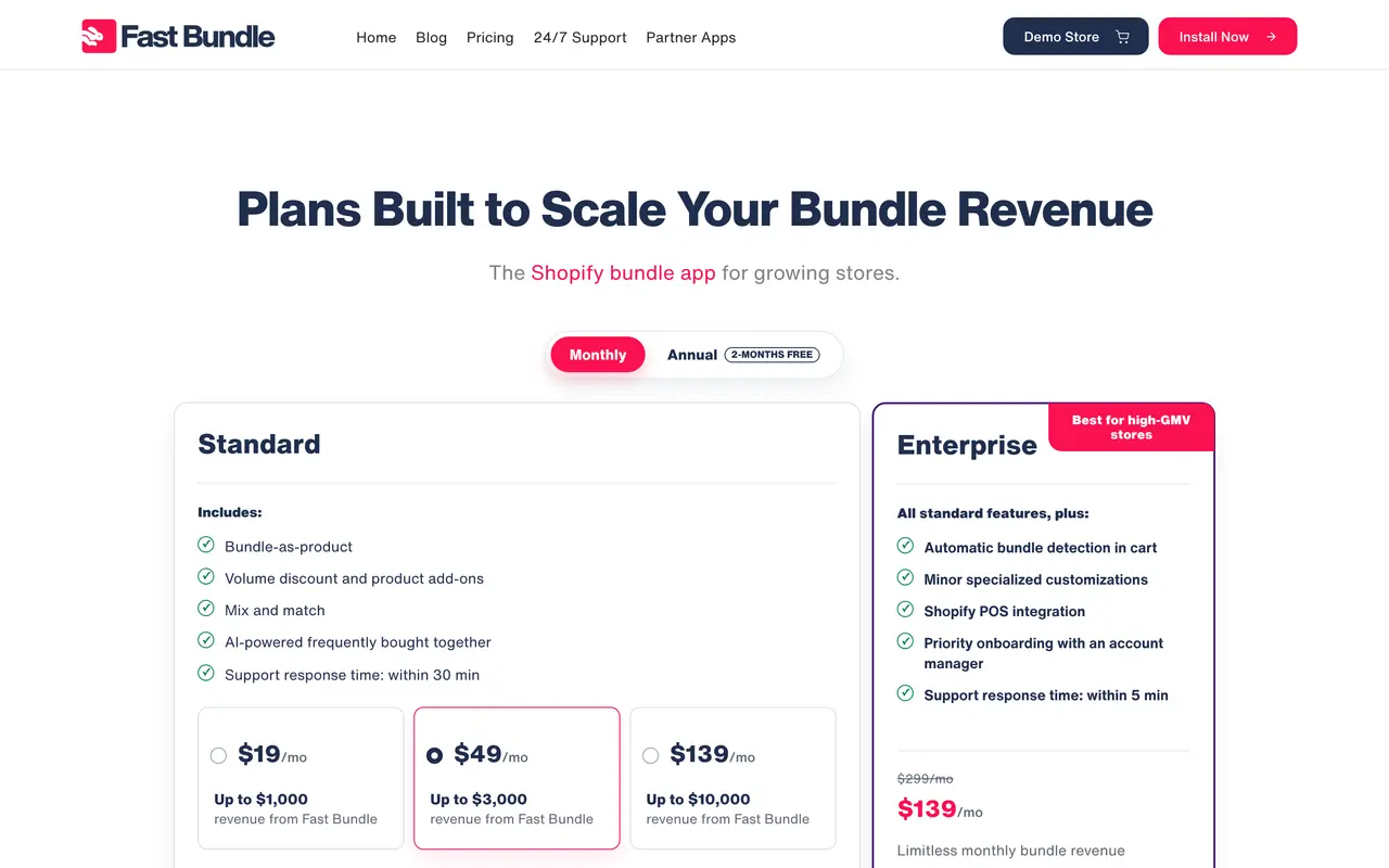 Fast Bundle pricing page - Shopify Apps SaaS pricing tiers and plans