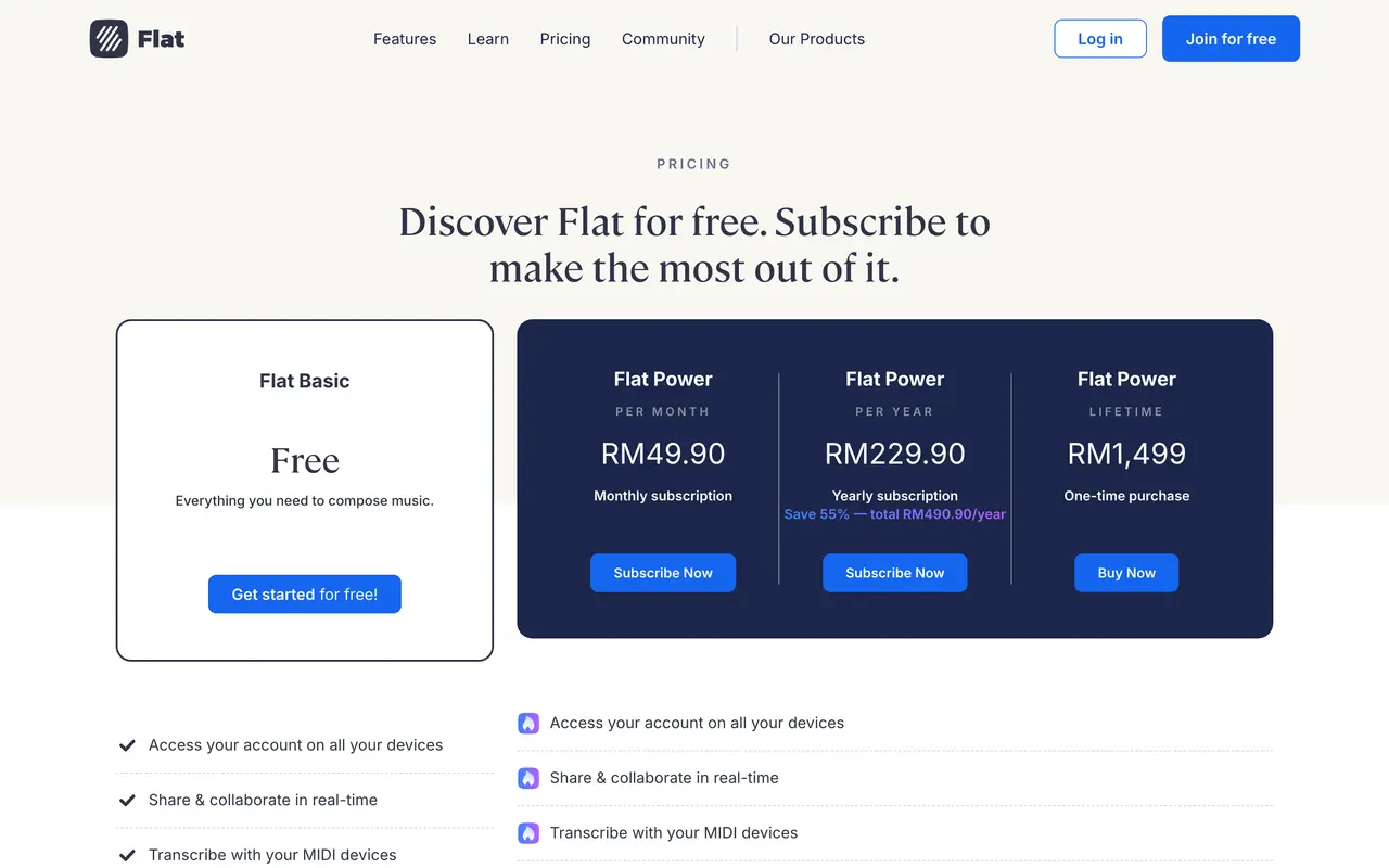Flat pricing page - Audio SaaS pricing tiers and plans