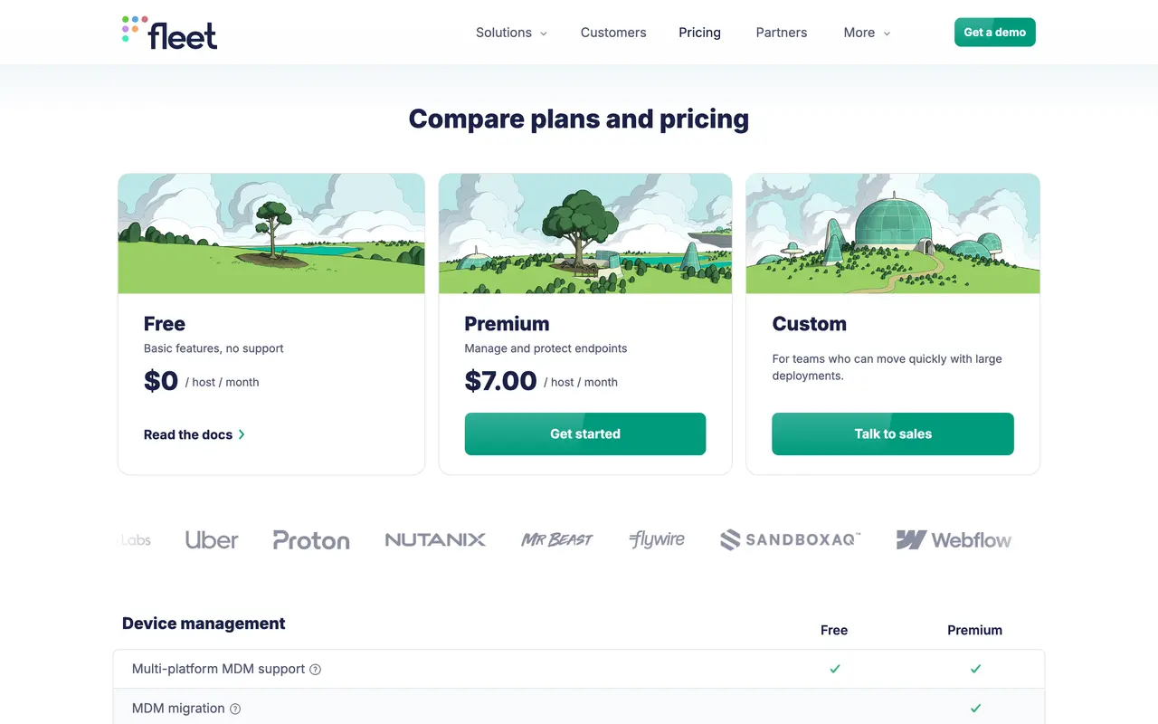 Fleet pricing page - IT Service Management SaaS pricing tiers and plans