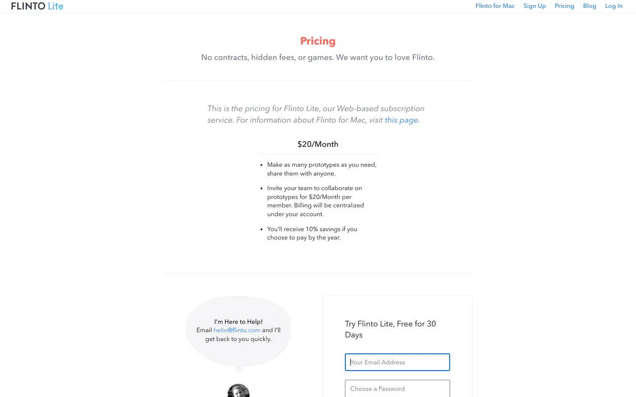 Flinto pricing page - Design SaaS pricing tiers and plans