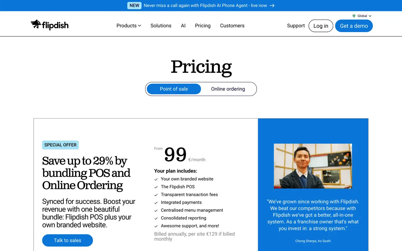 Flipdish pricing page - Restaurants SaaS pricing tiers and plans