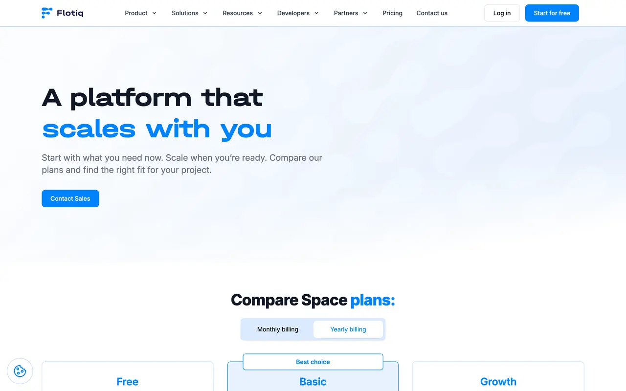 Flotiq pricing page - Headless CMS SaaS pricing tiers and plans