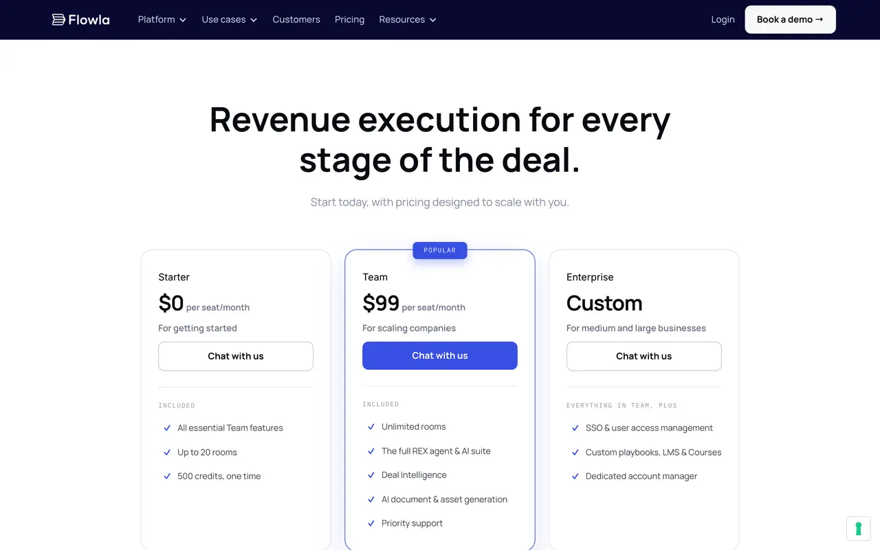 Flowla pricing page - Sales SaaS pricing tiers and plans