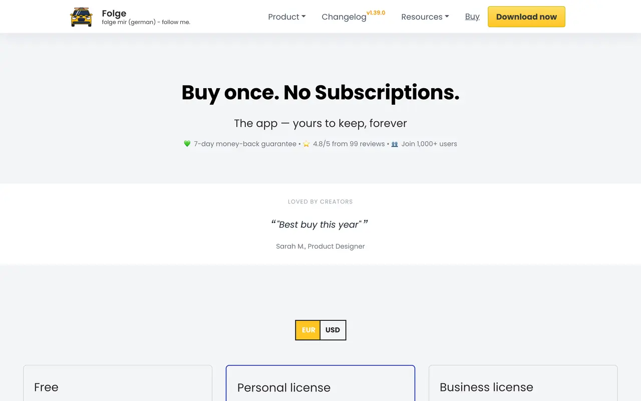 Folge pricing page - Documentation SaaS pricing tiers and plans