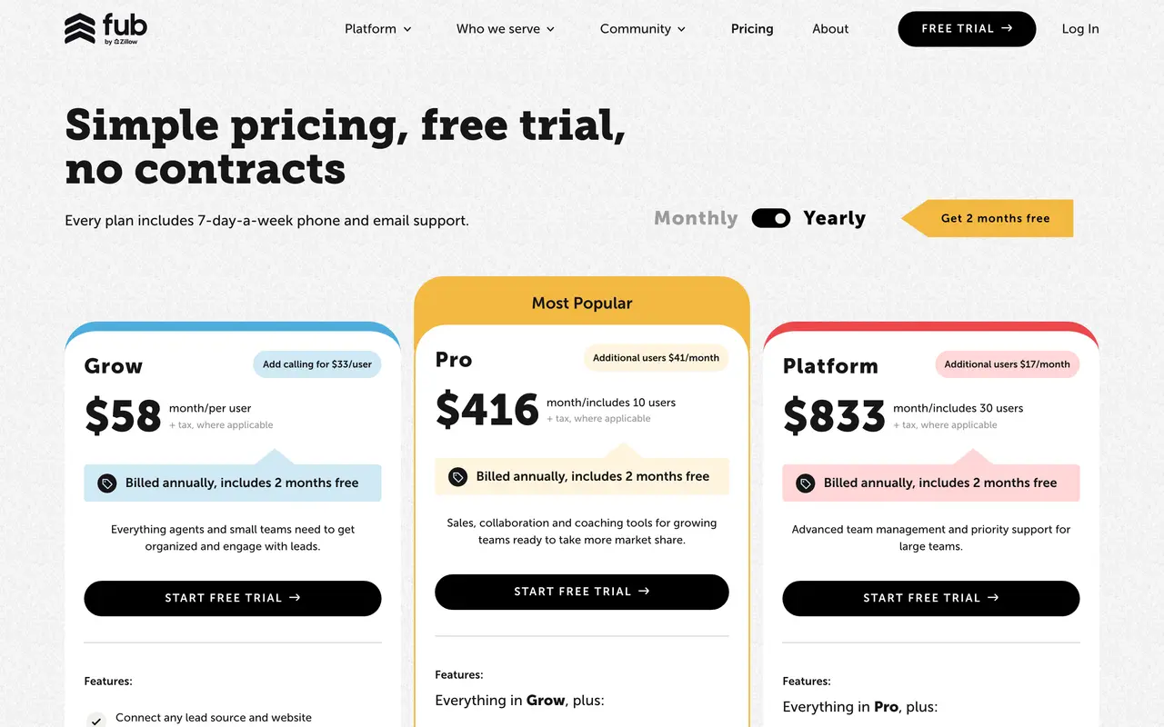 Follow Up Boss pricing page - Real Estate & PropTech SaaS pricing tiers and plans