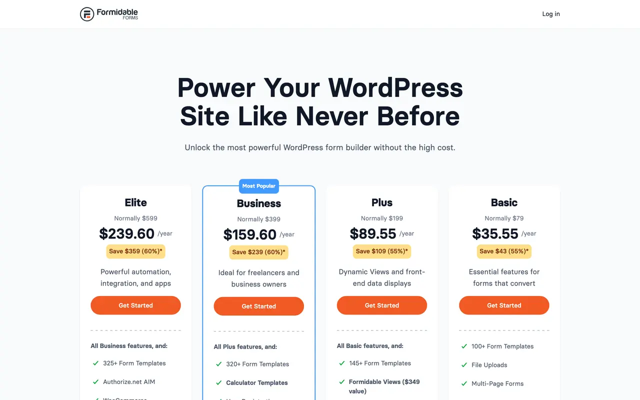 Formidable Forms pricing page - Survey & Forms SaaS pricing tiers and plans