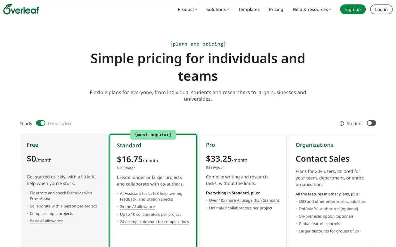 Free Professional Resume Templates & Editor pricing page - Collaboration SaaS pricing tiers and plans