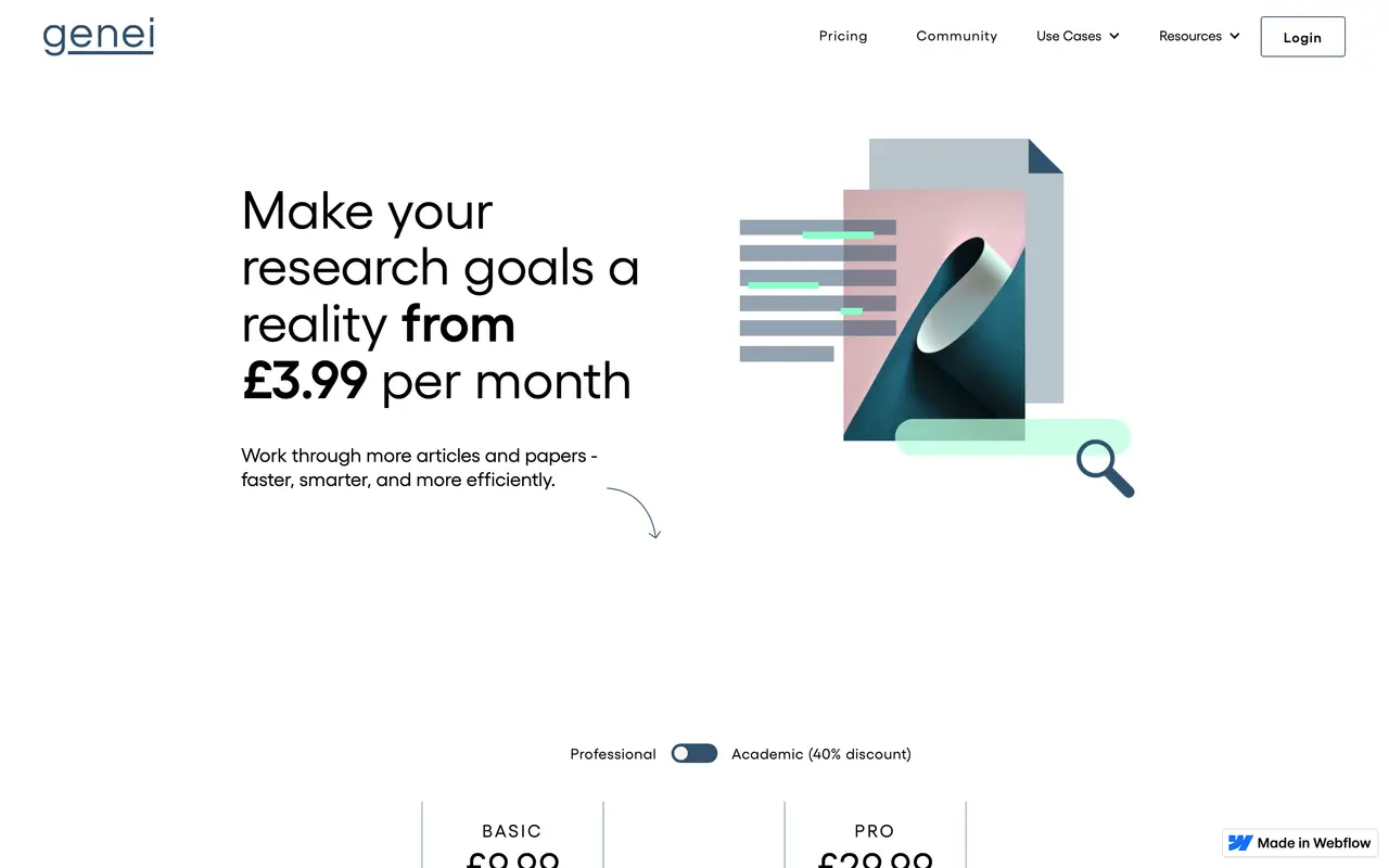 Genei pricing page - AI Education SaaS pricing tiers and plans