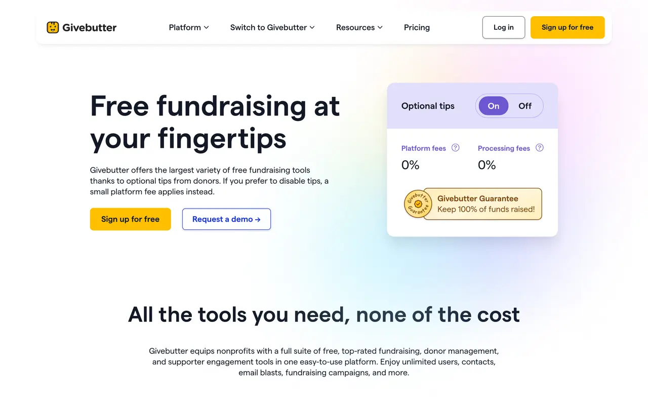 Givebutter pricing page - Event Management SaaS pricing tiers and plans