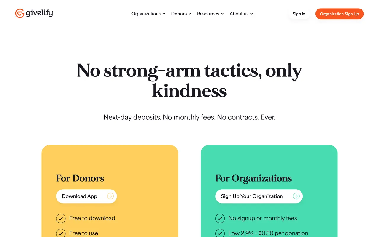 Givelify pricing page - Event Management SaaS pricing tiers and plans
