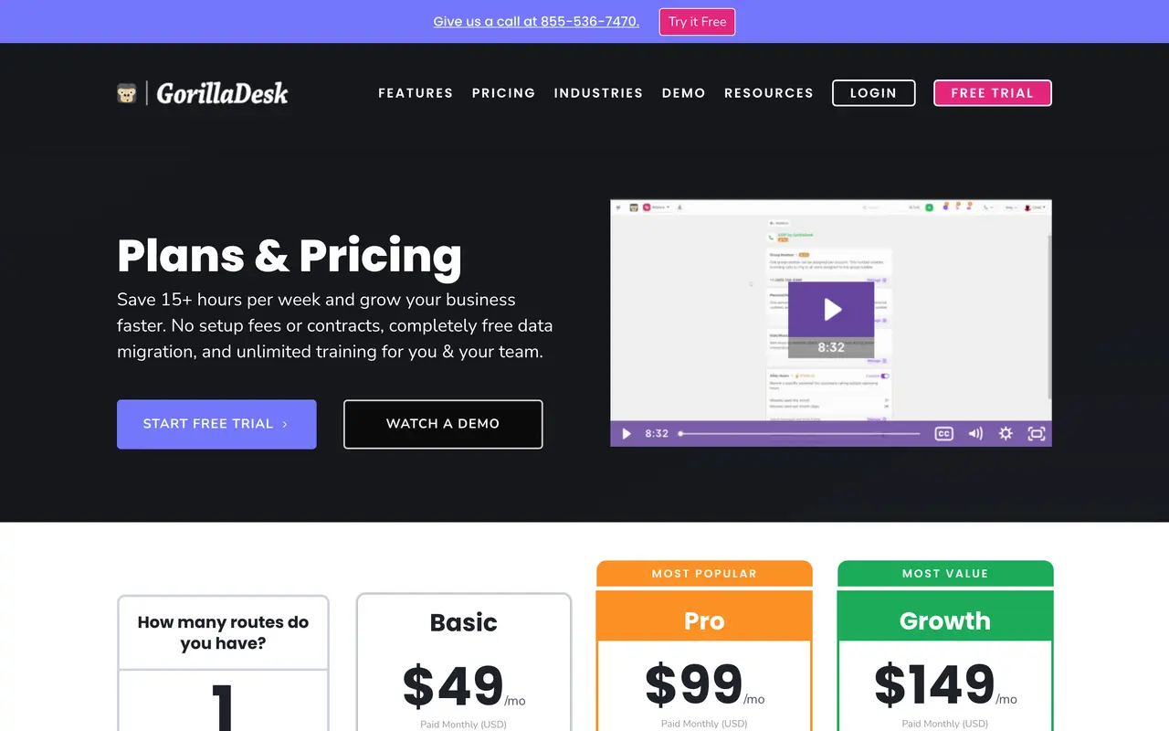 GorillaDesk pricing page - Field Service & Trades SaaS pricing tiers and plans