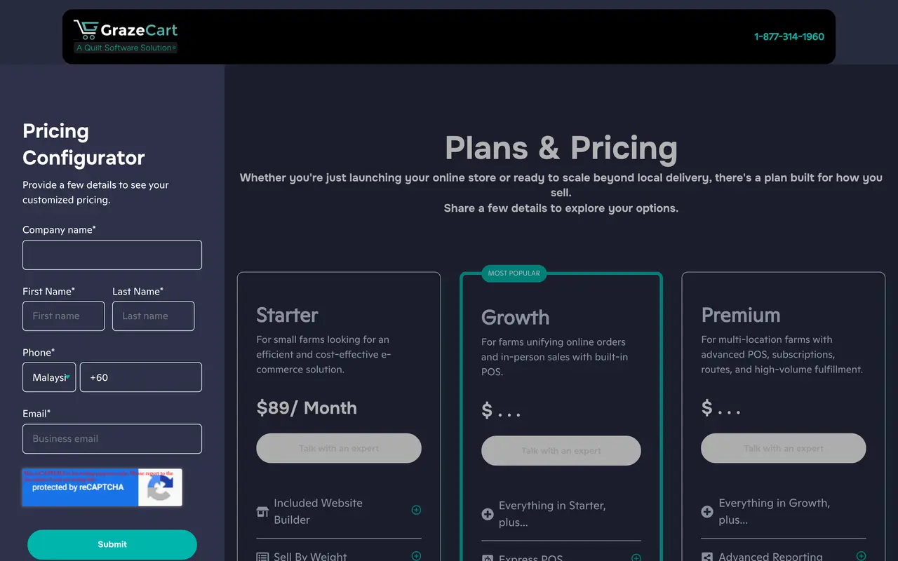 GrazeCart pricing page - Agriculture SaaS pricing tiers and plans