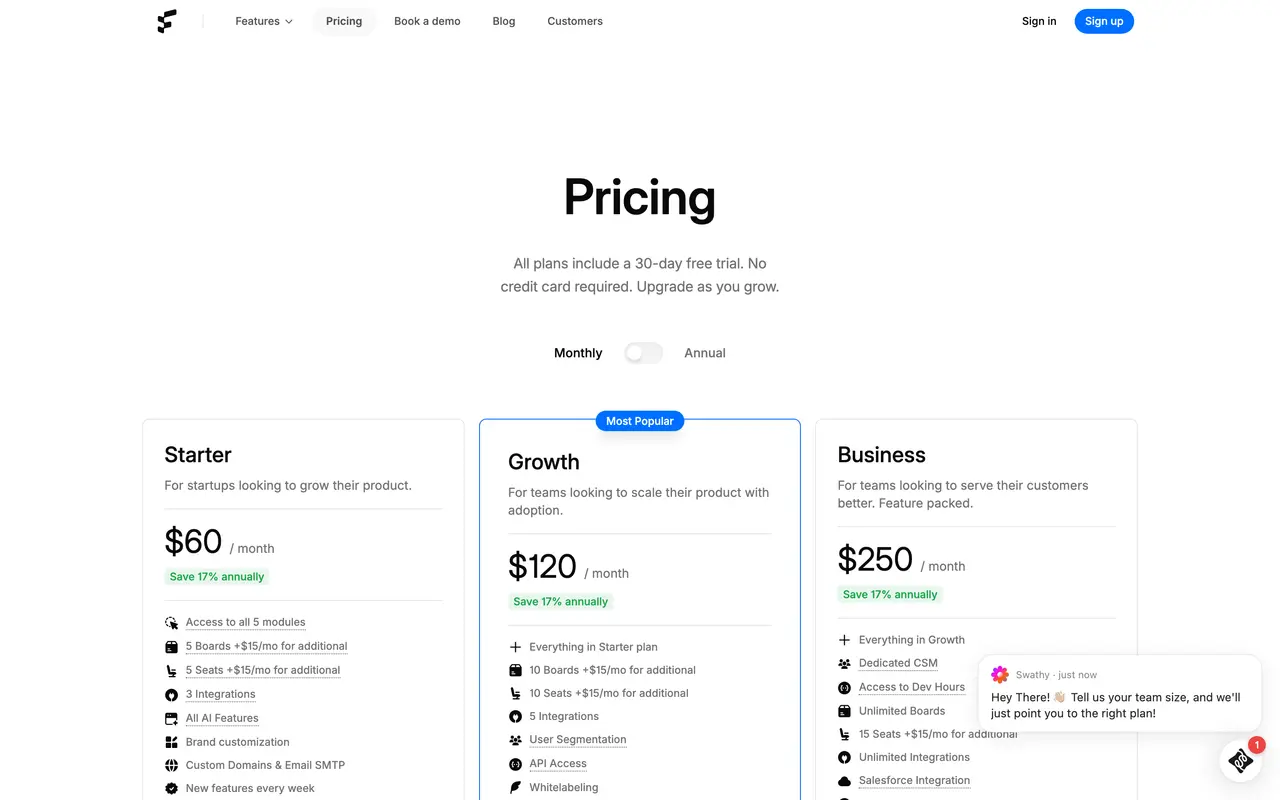 Hellonext pricing page - Customer Feedback SaaS pricing tiers and plans
