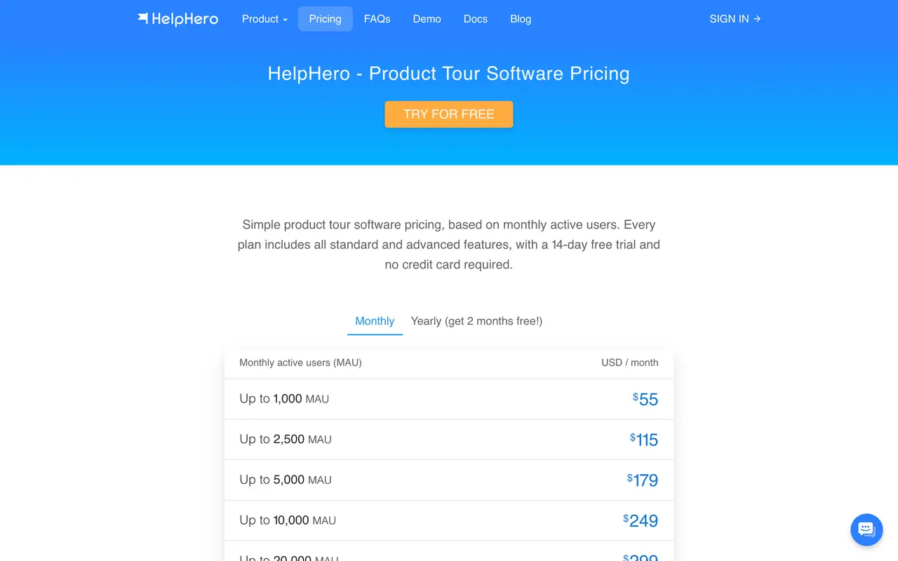 HelpHero pricing page - Customer Success & Onboarding SaaS pricing tiers and plans