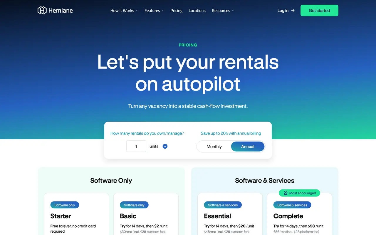 Hemlane pricing page - Real Estate & PropTech SaaS pricing tiers and plans