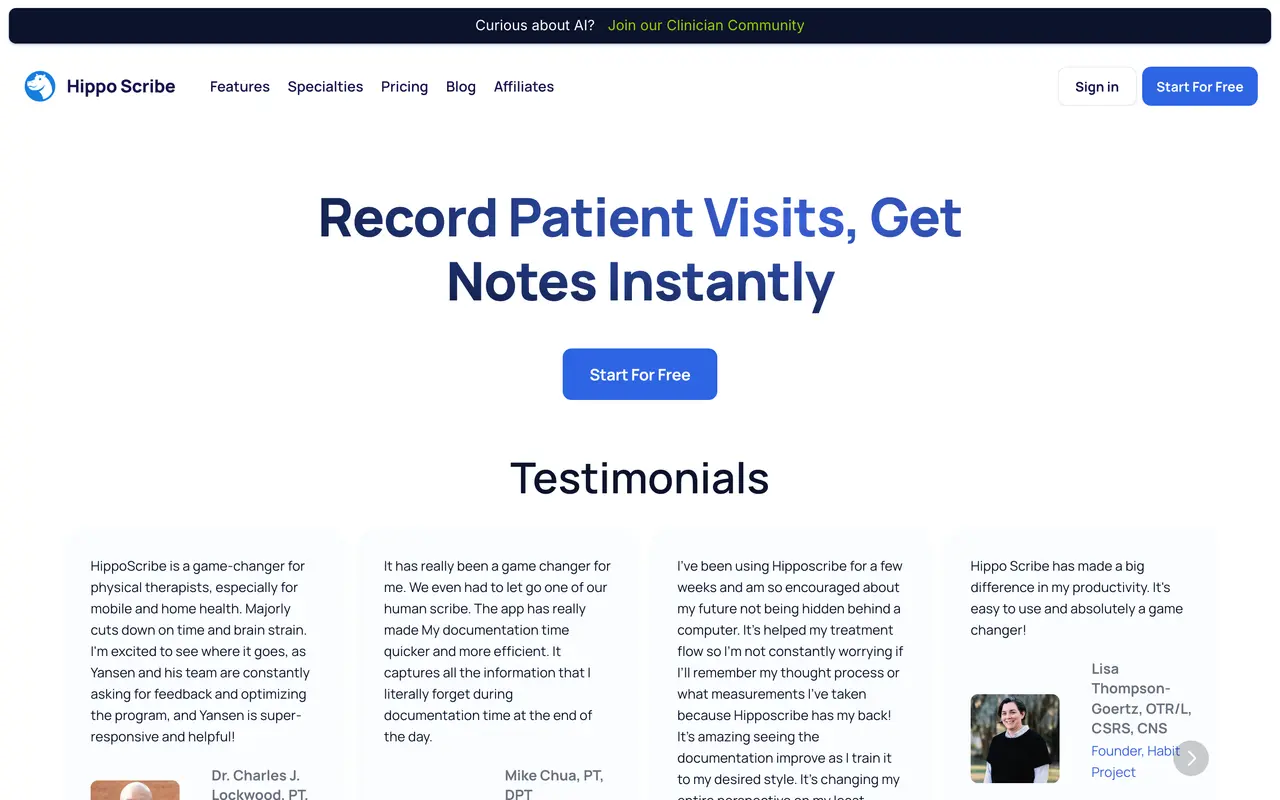 Hippo Scribe pricing page - AI Healthcare SaaS pricing tiers and plans