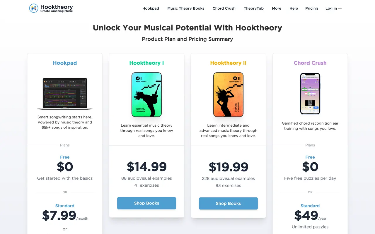 Hooktheory pricing page - Audio SaaS pricing tiers and plans