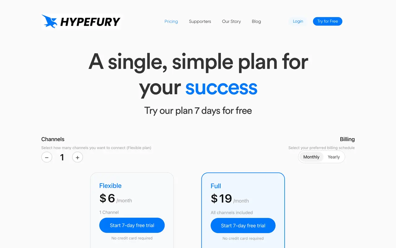Hypefury pricing page - Social Media & Community SaaS pricing tiers and plans