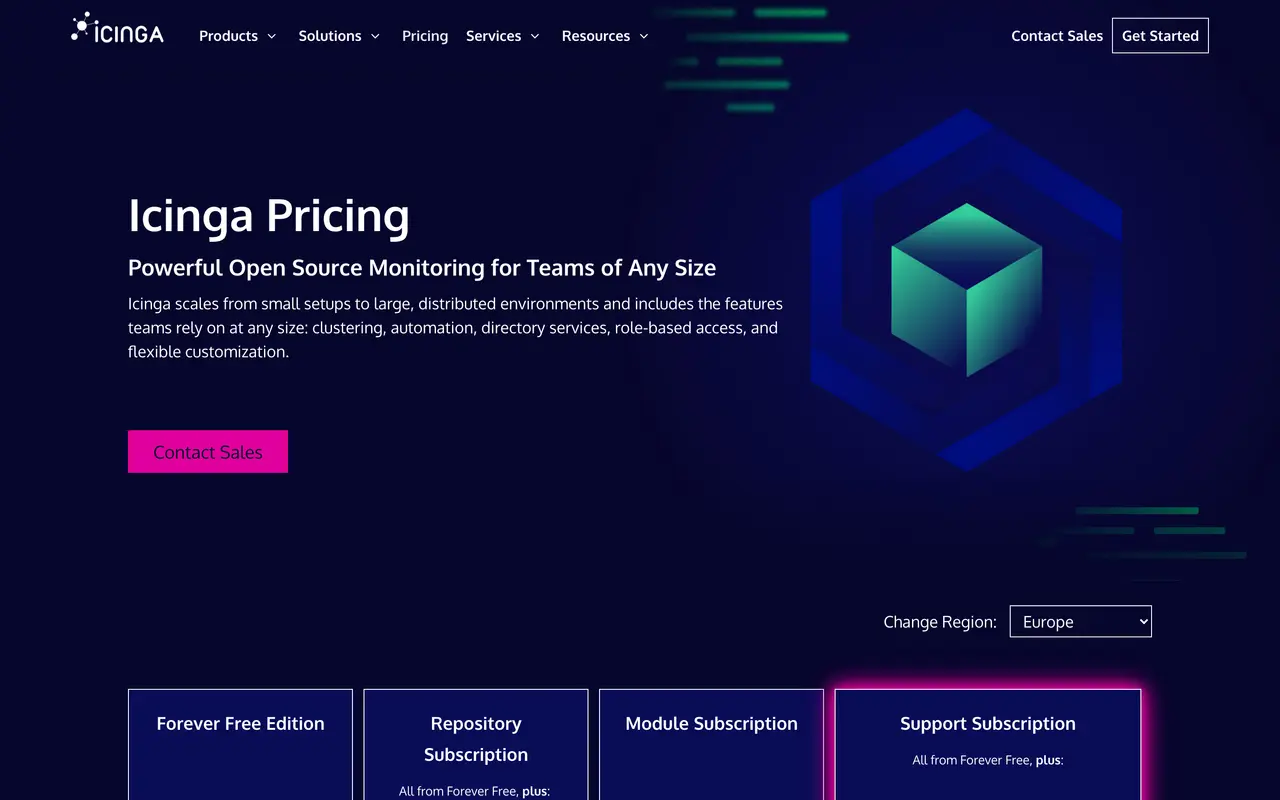 Icinga pricing page - Monitoring SaaS pricing tiers and plans