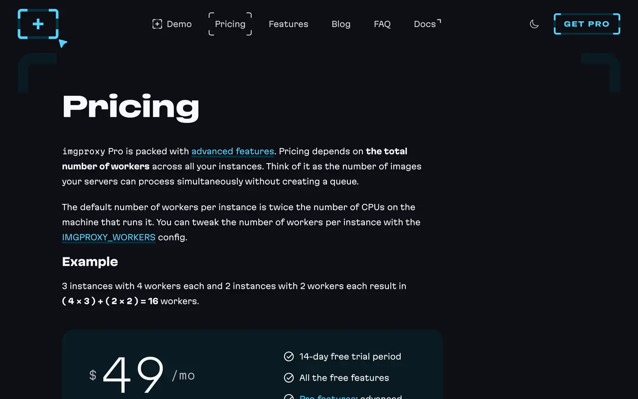 imgproxy pricing page - Image Tools SaaS pricing tiers and plans