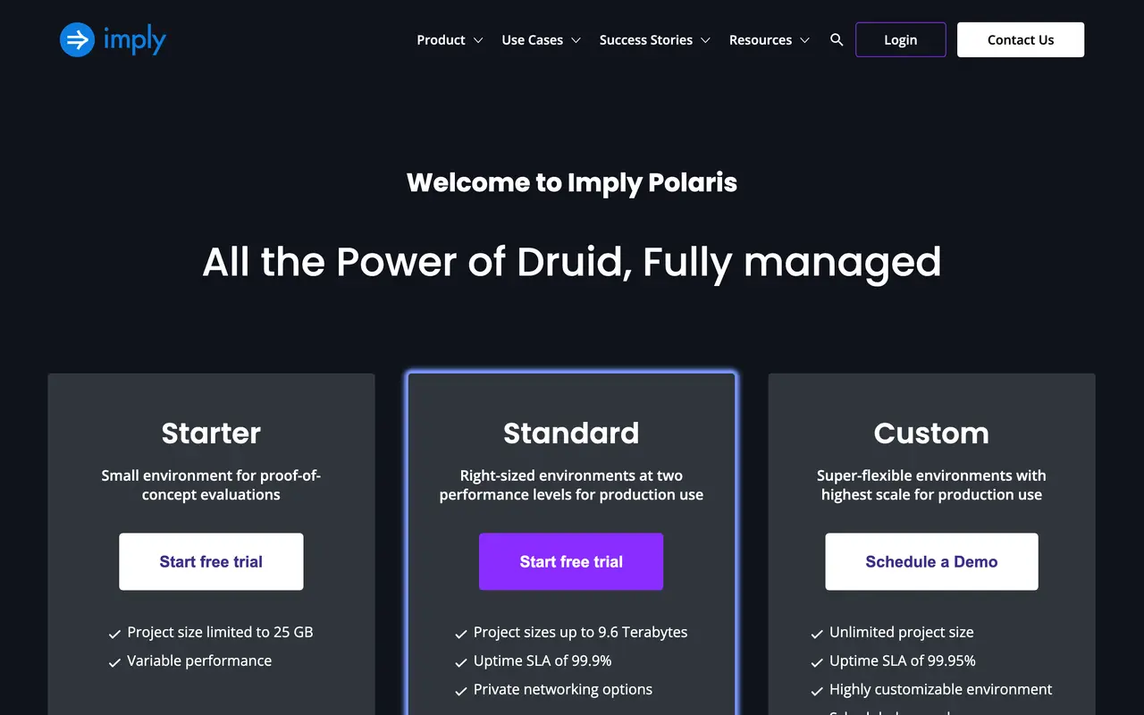 Imply pricing page - Database SaaS pricing tiers and plans