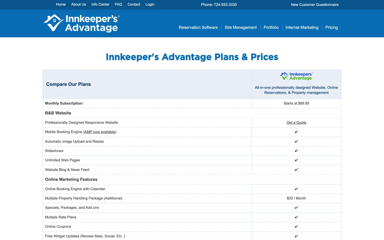 Innkeeper pricing page - Hotel SaaS pricing tiers and plans