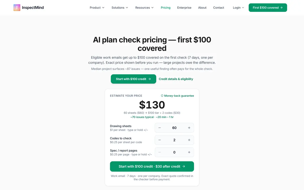 InspectMind AI pricing page - AI Real Estate SaaS pricing tiers and plans
