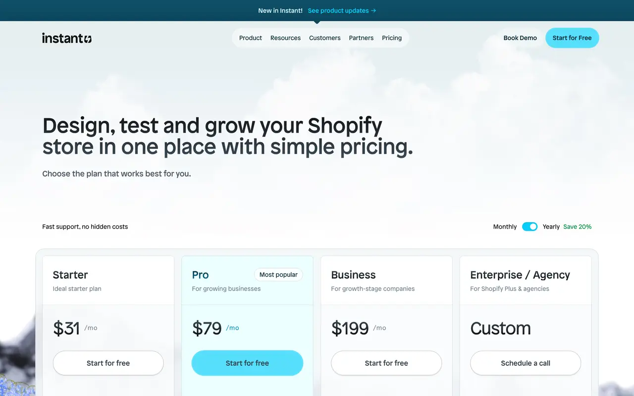 Instant pricing page - Shopify Apps SaaS pricing tiers and plans