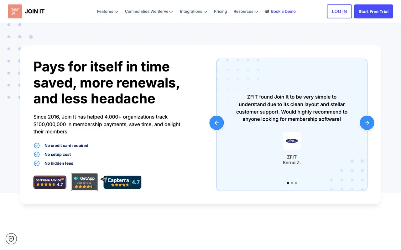 Join It pricing page - Associations SaaS pricing tiers and plans