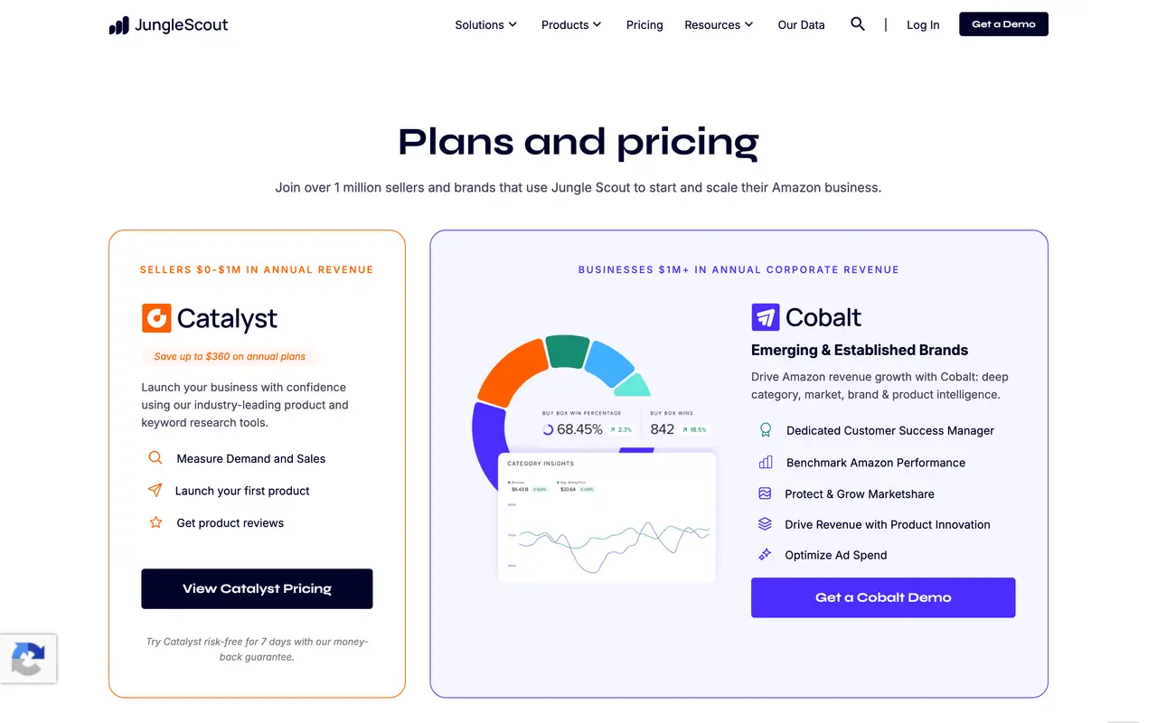 Jungle Scout pricing page - Chrome Extension SaaS pricing tiers and plans